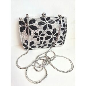 Dolli Crystal Embellished Clutch Evening Bag Shoulder Floral‎ Black Silver Mini